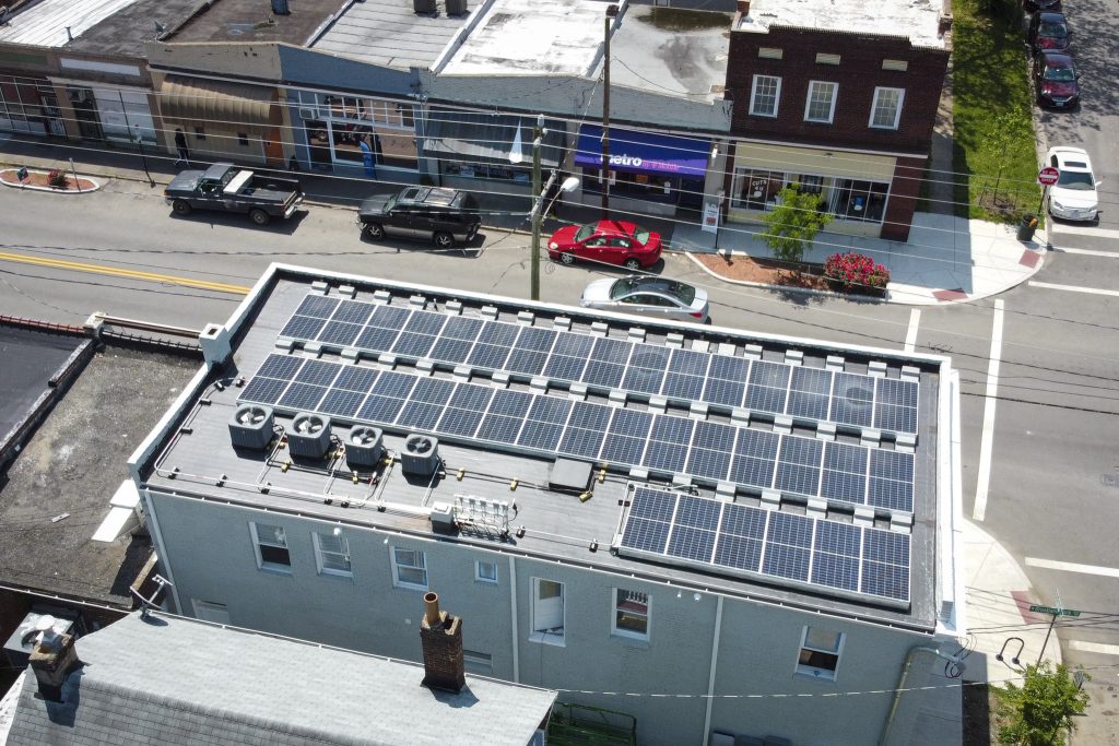 Image of solar array on urban building in Virginia.